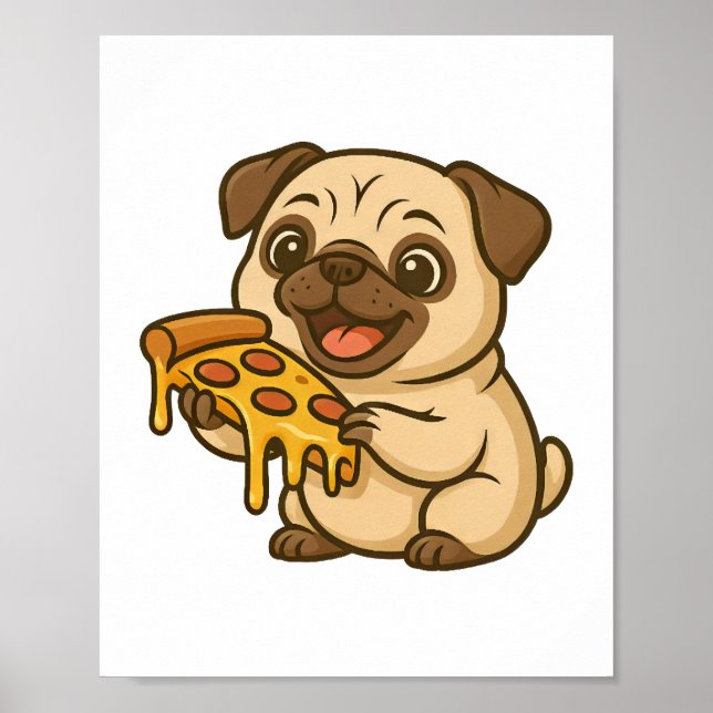 Affiche Mignon donut de pug de dessin animé drôle qui mâch (Devant)