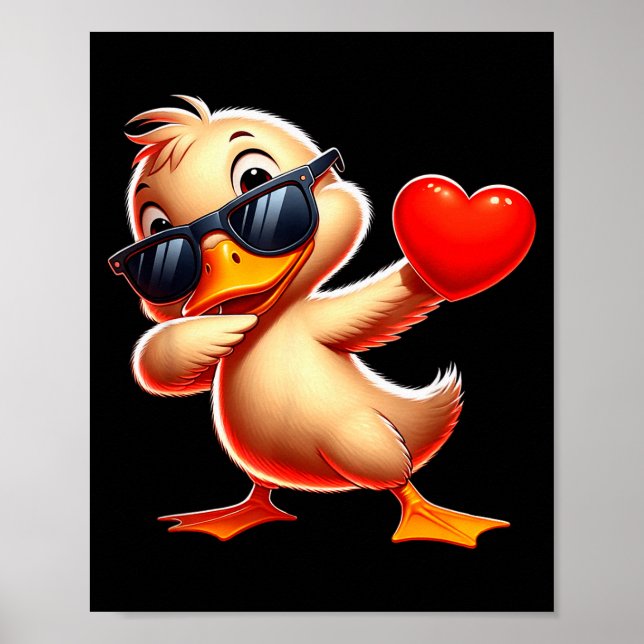 Affiche Mignon Drôle Canard Cool Dabbing Cœur Saint-Valent (Devant)