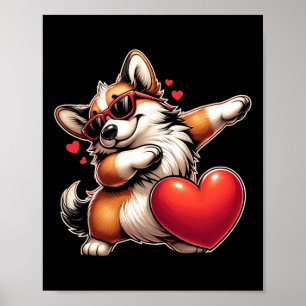 Affiche Mignon Drôle Cool Chien Corgi Dabbing Coeur Saint-
