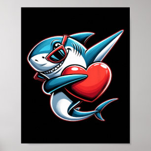 Affiche Mignon Drôle Cool Requin Dabbing Coeur Saint-Valen