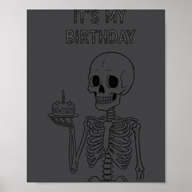 Affiche Mignon Drôle Kawaii Squelette Anniversaire Crâne H (Devant)