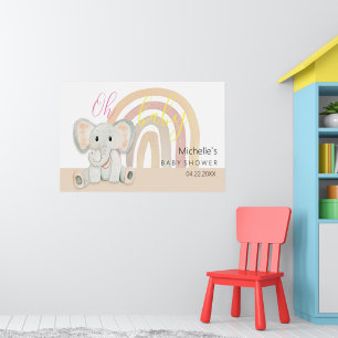 Affiche Mignon éléphant bébé rose aquarelle illustration