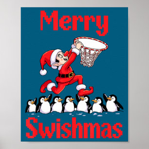 Affiche Mignon Elfe Père Noël Basketball Manchots Foi Desi