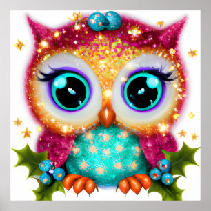 Affiche Mignon et adorable bébé chouette kawaii