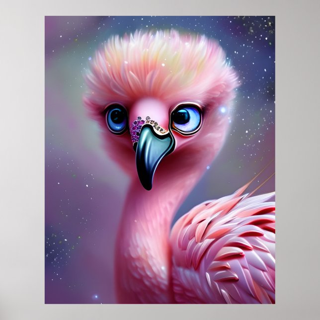 Affiche Mignon et adorable kawaii bébé flamant rose (Devant)