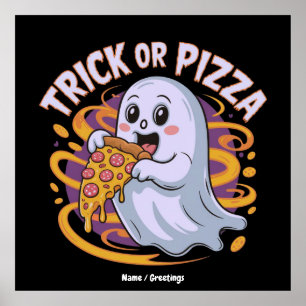 Affiche Mignon fantôme mangeant de la pizza drôle et effra