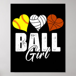 Affiche Mignon Fille de Softball Volleyball Baseball Cœur
