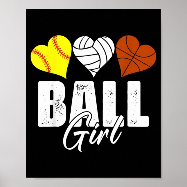 Affiche Mignon Fille de Softball Volleyball Baseball Cœur (Devant)