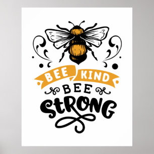 Affiche mignon inspiré abeille forte mot art