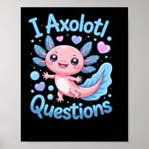 Affiche Mignon Kawaii Axolotl Questions Bleu Et Rose