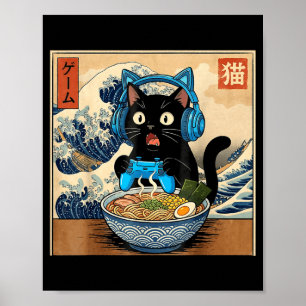 Affiche Mignon Kawaii Chat Joueur Drôle Ramen Chat Japonai