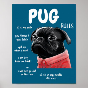 Affiche Mignon Kawaii Drôle Chien Pug Noir Règles Hommes F