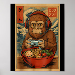 Affiche Mignon Kawaii Joueur Bigfoot Ramen Rétro Japonais