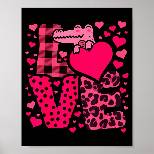 Affiche Mignon Kawaii Saint-Valentin Crocodiles Amour Cœur (Devant)