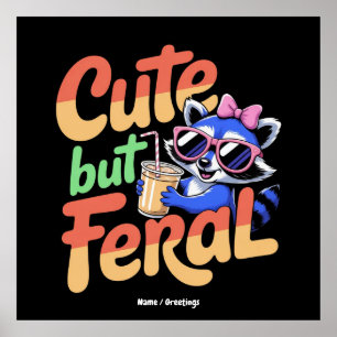 Affiche Mignon Mais Féroce Drôle Adorable Raton Laveur Rét