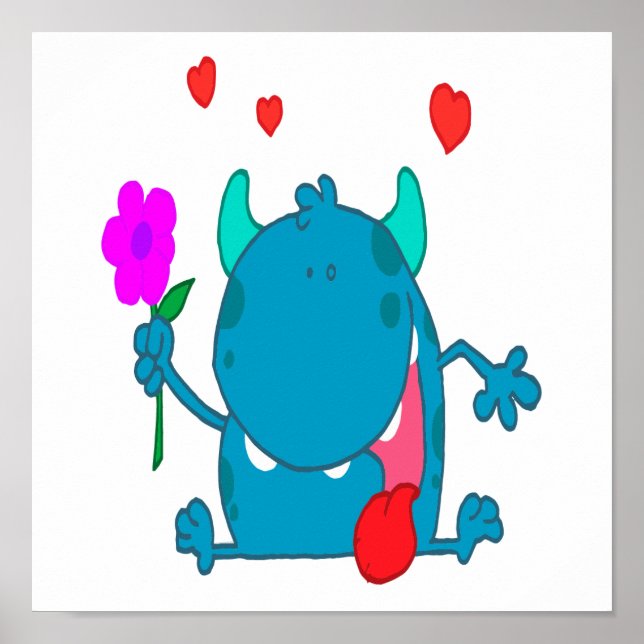 Affiche mignon monstre d'amour bleu (Devant)