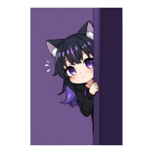 Mignon Neko Chibi qui Épie – Fille Chatte Violette