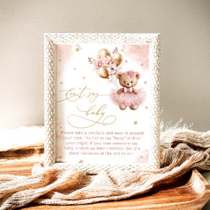Affiche Mignon ours en peluche rose blush Ne dites pas jeu