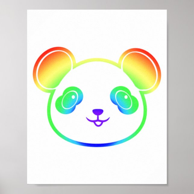 Affiche Mignon Ours Panda Dans Les Couleurs De L'Arc-En-Ci (Devant)