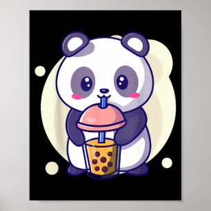Affiche Mignon panda kawaii boit du thé aux bulles boba ka
