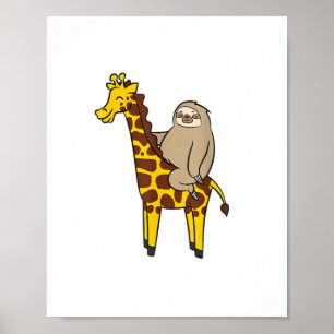 Affiche Mignon paresseux chevauchant une girafe Amour gira