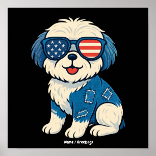 Affiche Mignon patch en denim rétro drôle design chien