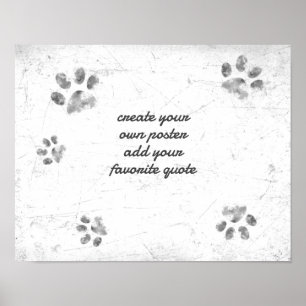 Affiche mignon patte chien ajouter texte en noir et blanc