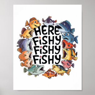 Affiche Mignon pêche ici Amusant Amateur de pêche Enfants