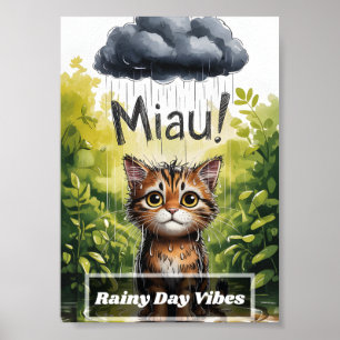 Affiche Mignon petit chat triste et mouillé dans une flaqu