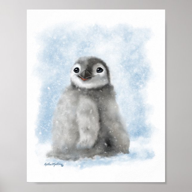 Affiche Mignon poussin de pingouin dans la neige dessin an (Devant)
