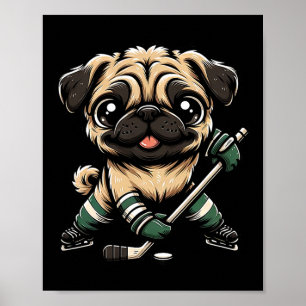 Affiche Mignon Pug Jouant au Hockey sur Glace Design Homme