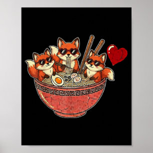 Affiche Mignon renard japonais ramen nouilles anime Saint-