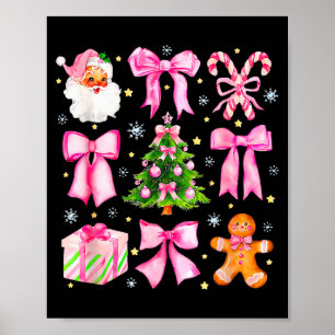 Affiche Mignon Ruban Coquette Rose Arbre de Noël Père Noël