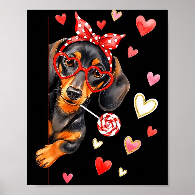 Affiche Mignon Saint-Valentin Dachshund Coeur Maman Chien  (Devant)