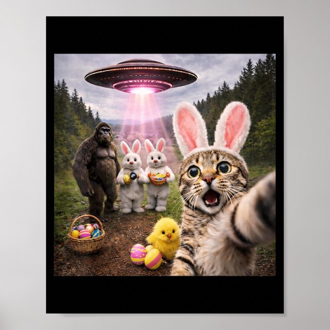 Affiche Mignon selfie de chat le jour de Pâques avec Bigfo (Devant)