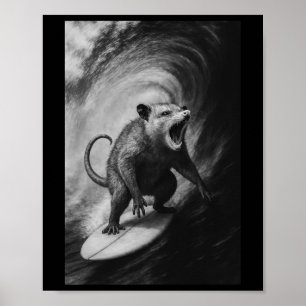 Affiche Mignon selfie de possum surfant sur une planche de