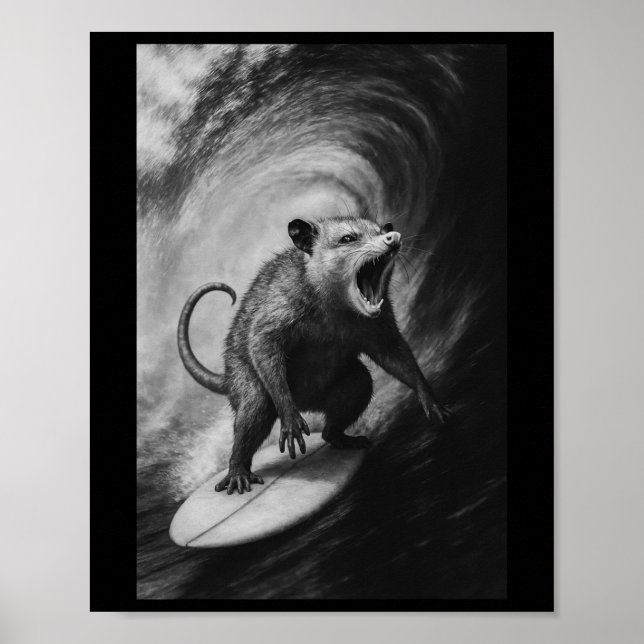 Affiche Mignon selfie de possum surfant sur une planche de (Devant)
