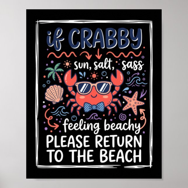 Affiche Mignon si crabe de plage grincheux avec lunettes d (Devant)