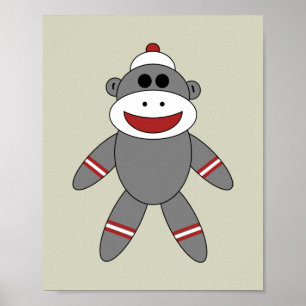 Affiche Mignon singe en chaussette sur une chambre d'enfan