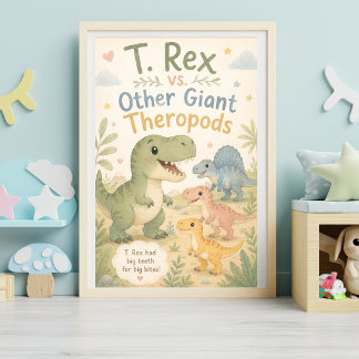 Affiche Mignon T. Rex aquarelle vs Géants Theropodes Nurse