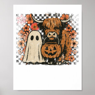 Affiche Mignon Vache Écossaise d'Automne Fantôme Halloween