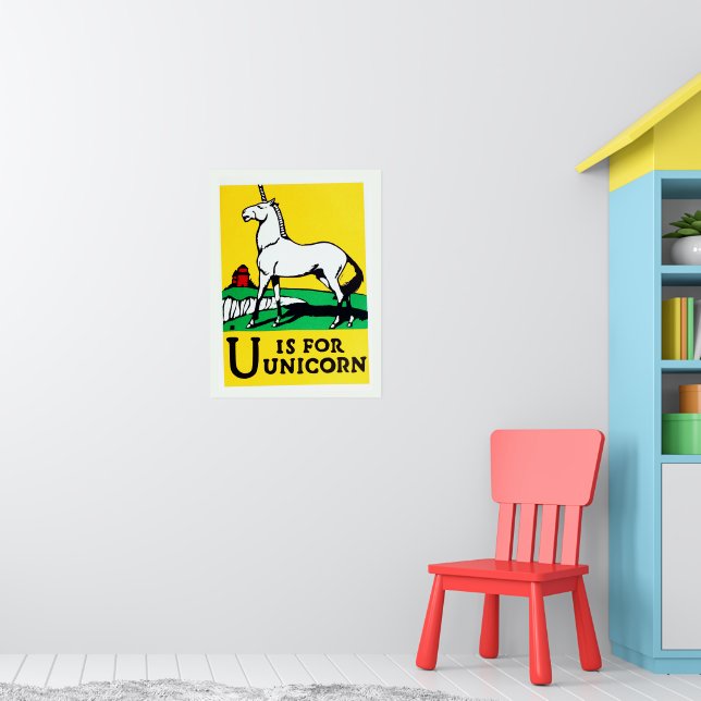 Affiche Mignon Vintage U Est Pour Alphabet Licorne (Pépinière 1)