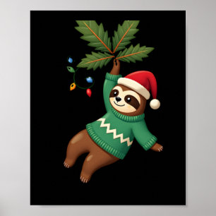 Affiche Mignon Xmas Paresseux Chapeau de Père Noël Noël Pa