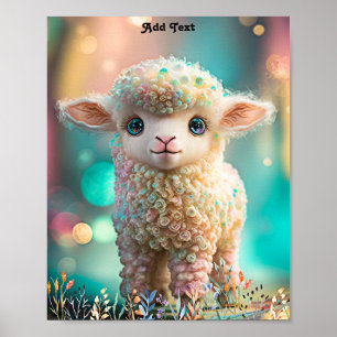 Affiche Mignonette Whimsical Colorful Baby Lamb Animal Mur