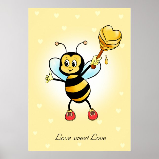 Affiche Mignonne abeille bourdon heureuse et nid d'abeille (Devant)