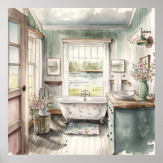 Affiche mignonne Amateurs de salle de bain Country