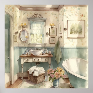 Affiche mignonne Amateurs de salle de bain Country