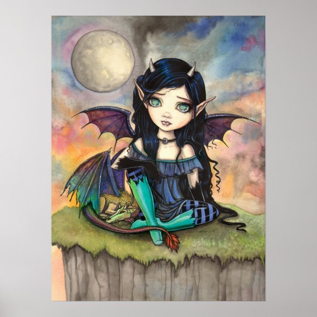 Affiche Mignonne art gothique de fée aux grands yeux et fa (Devant)