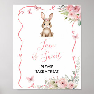 Affiche Mignonne Baby Shower Fille L'amour est doux Lapin