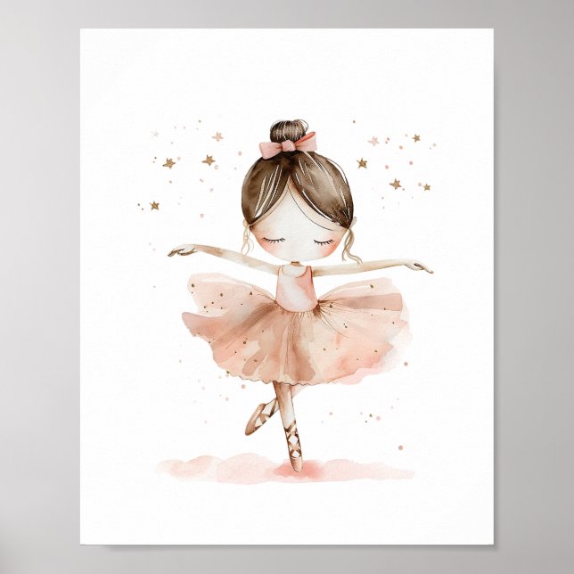 Affiche Mignonne Ballerina Ballet Danse Étoiles Aquarelle (Devant)